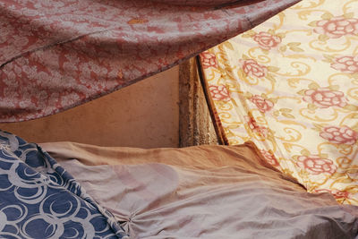 Sunlight falling on bed at home