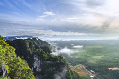 High angle view of city against sky