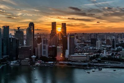 View of skyscrapers at sunset