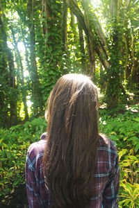 Rear view of woman in forest