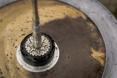 High angle view of spinning top