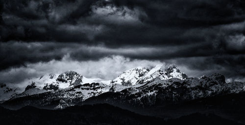 Scenic view of snowcapped mountains against sky