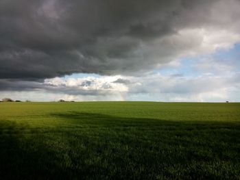Scenic view of field against cloudy sky