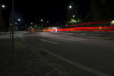 Light trails on road at night