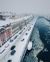 High angle view of city during winter