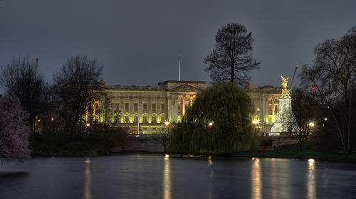 View of illuminated buildings at night