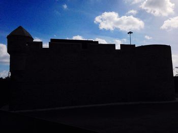 Low angle view of building against blue sky