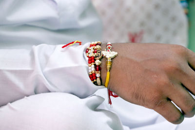 Close-up of woman holding hands