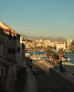 View of cityscape against clear sky