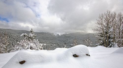 Scenic view of snowcapped mountains against sky