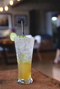 Close-up of beer in glass on table
