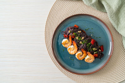 High angle view of food in plate on table