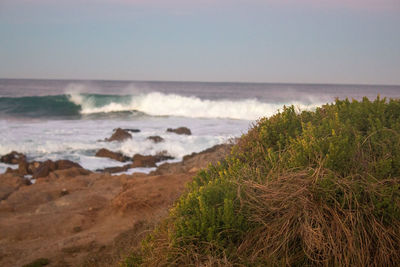 Scenic view of sea against clear sky