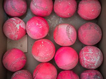 Full frame shot of cricket balls in a box