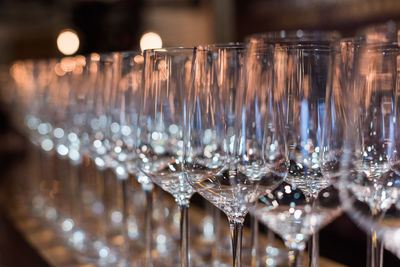 Close-up of wineglasses on table