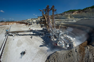 High angle view of machinery at mine