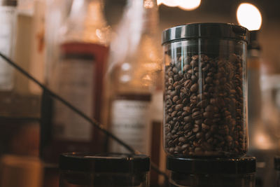 Close-up of coffee beans on table