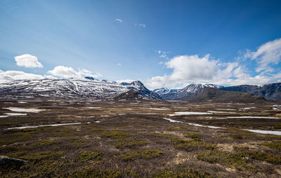 Scenic view of snowcapped mountains against sky