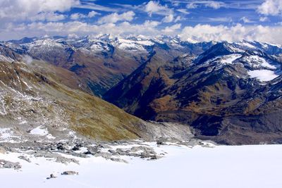 Scenic view of snowcapped mountains against sky