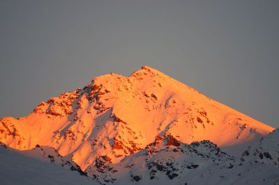 Scenic view of snowcapped mountains against clear sky