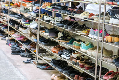 Multi colored shoes for sale at store