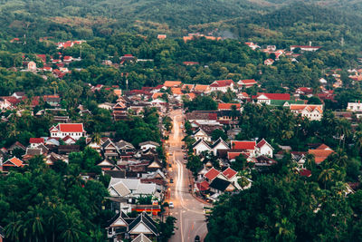 High angle view of buildings in city