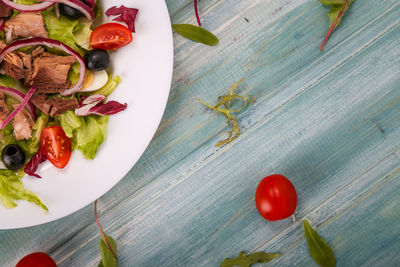 High angle view of fruits on table