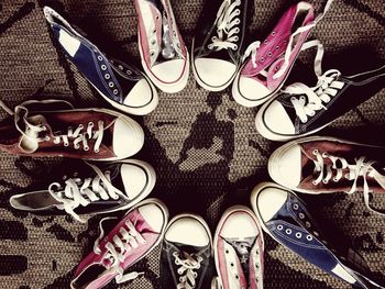 High angle view of shoes on beach