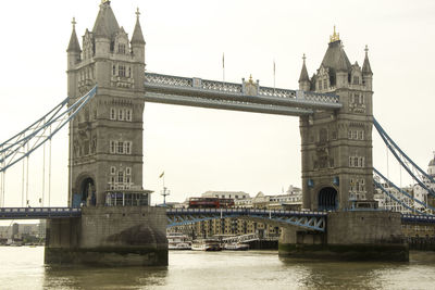 Bridge over river with city in background