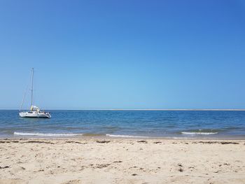 Scenic view of sea against clear blue sky