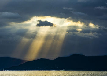 Scenic view of silhouette mountains against sky