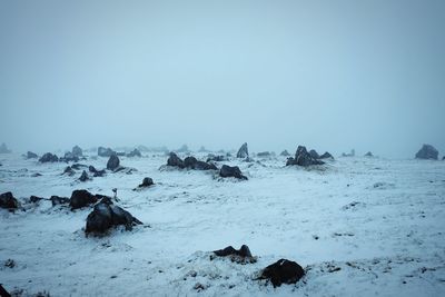 Scenic view of snow covered landscape against sky