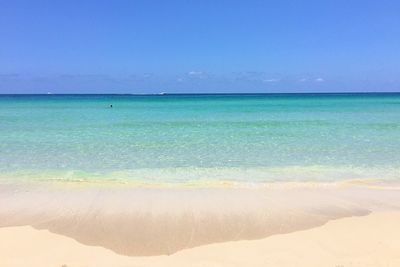 Scenic view of sea against blue sky