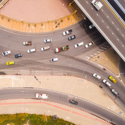 Directly above shot of vehicles on multiple lane highway