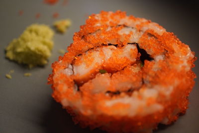 Close-up of sushi served in plate