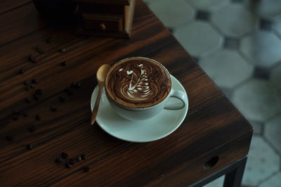 High angle view of coffee on table