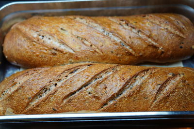 High angle view of bread in container