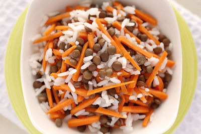 High angle view of noodles in bowl