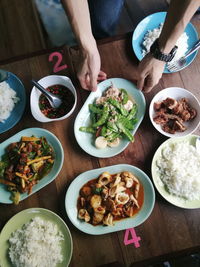 High angle view of food on table