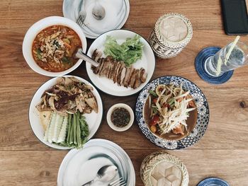 High angle view of food on table