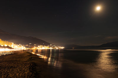 Scenic view of sea against sky at night