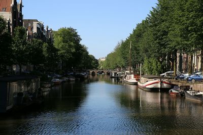 Boats moored in canal