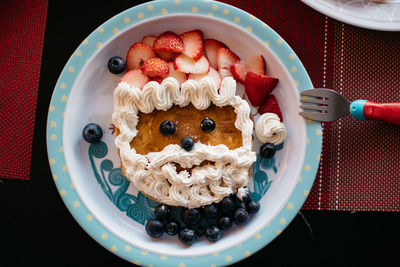 High angle view of breakfast in plate on table