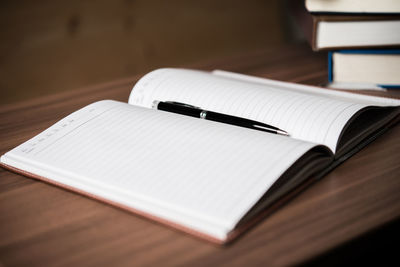 High angle view of book on table