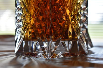 Close-up of beer in glass on table