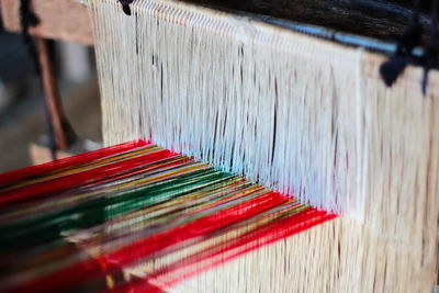 Close-up of loom in workshop