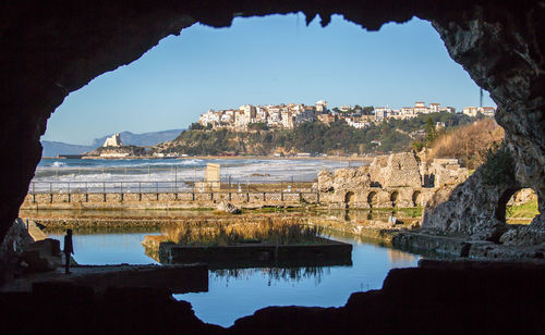 Reflection of rock formations in lake