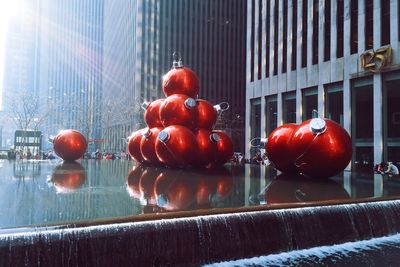 Close-up of red cherries in water