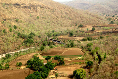 High angle view of road amidst landscape