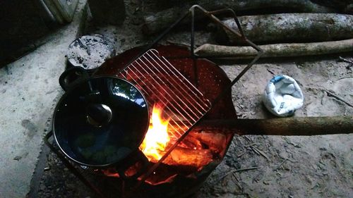 High angle view of barbecue grill